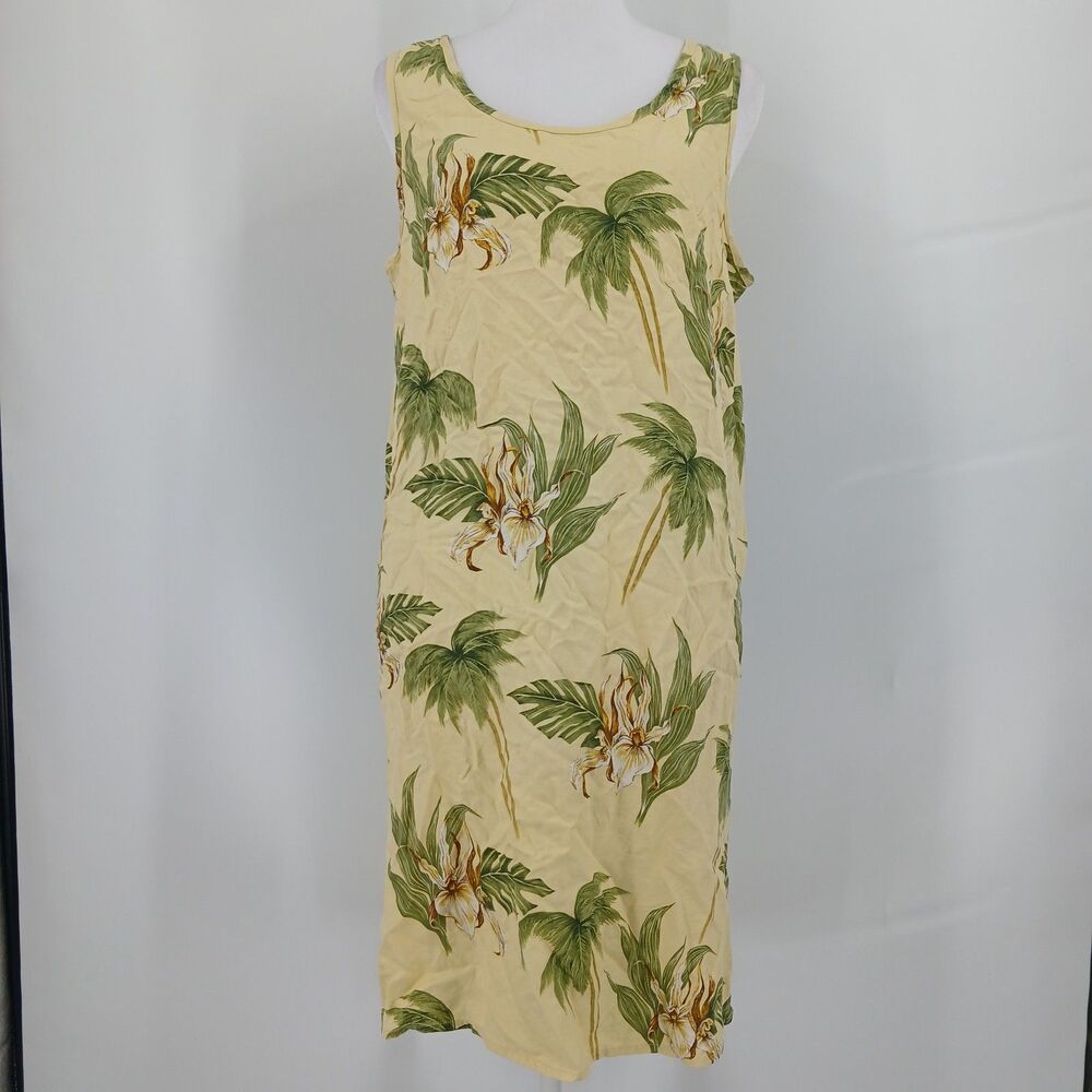 womans Vintage Pineapple Moon Hawaiian floral Leaf Print Sleeveless Dress Size L